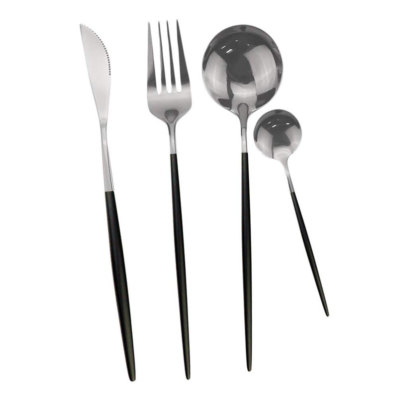 JANKNG 24-Piece Flatware Set, 18/0 Stainless Steel Knife Fork Spoon Teaspoon Silverware Set, Service for 6, Black Handle Silver - Image 2